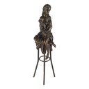 Bronzeskulptur Bronzefigur Frau auf Barstuhl Barhocker #43268