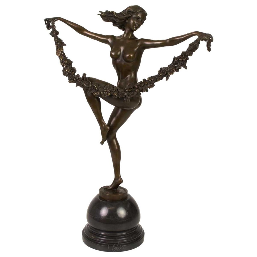 [LA-43272] Bronzeskulptur Bronzefigur Frau Blumentänzerin