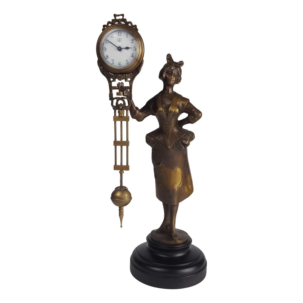 [LA-43483] Mysterieuse Messing Schwingpendeluhr Tischuhr Figur Skulptur Frau