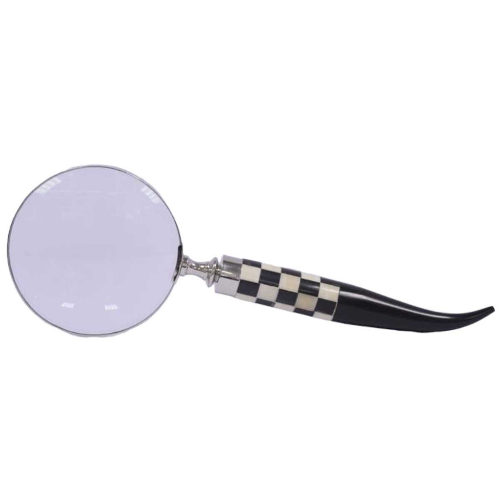 [LA-43612] Leselupe Handlupe Vergrößerungsglas Glas vernickelt Schwarz-weiß #43612