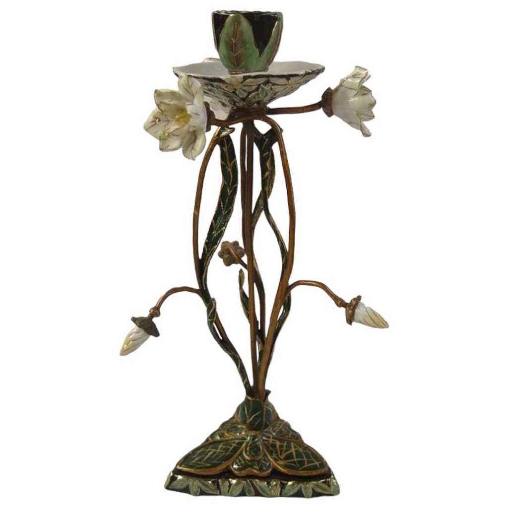 [LA-43685] Kerzenständer Bronze Porzellan Blumen