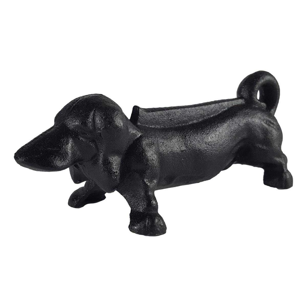 [LA-43744] Stiefelschaber Türstopper Figur Skulptur Dackel Hund schwarz L 23,5 cm Gusseisen