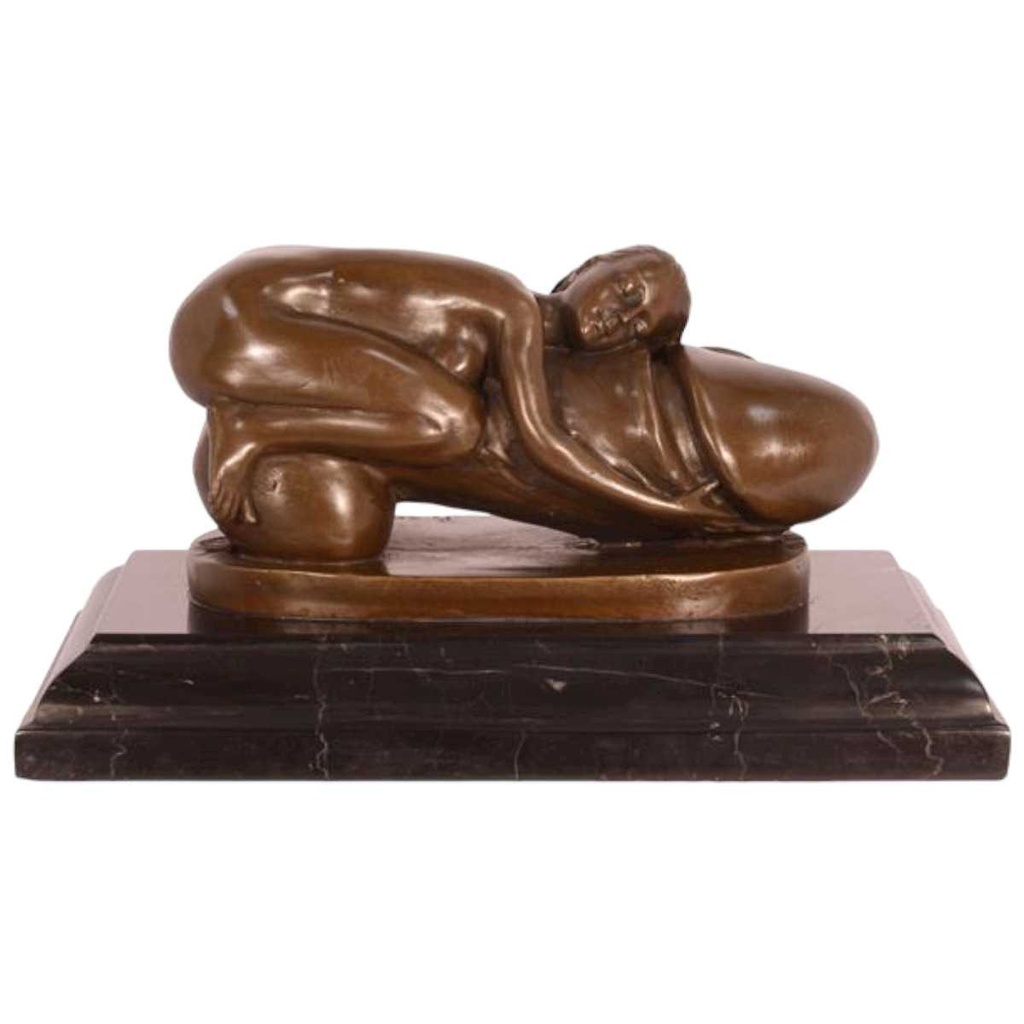 [LA-43839] Bronzeskulptur Bronzefigur Erotik Frau Umarmt Liegend Einen Phallus