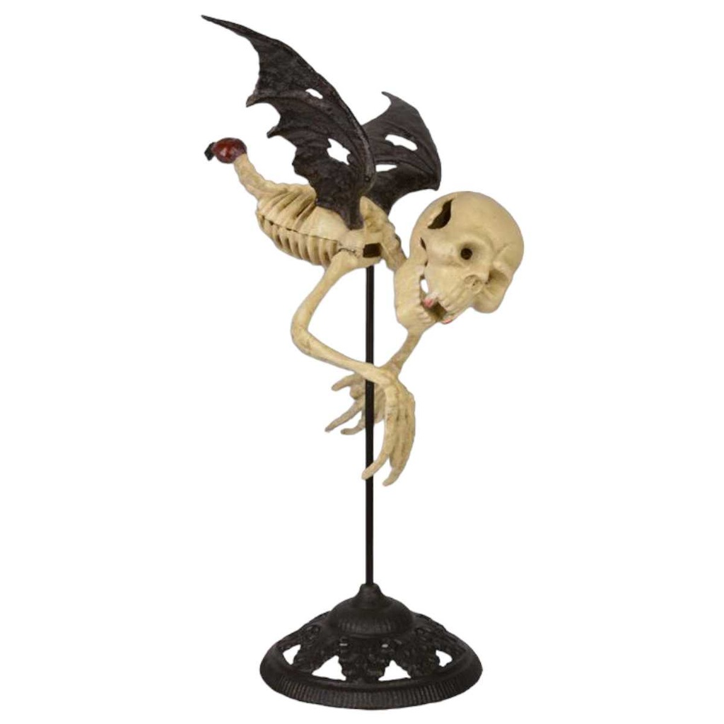 [LA-43876] Figur Skulptur Gusseisen Fliegendes Skelett Vampir auf Ständer
