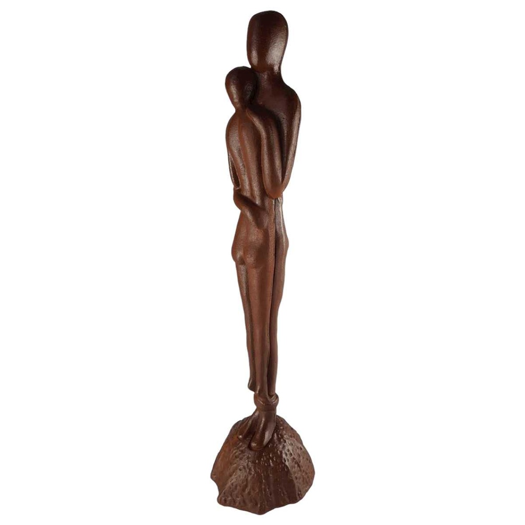 [LA-43939] Figur Skulptur Gusseisen umarmendes Paar Rostlook Abstrakt-Stil H 65,7 cm