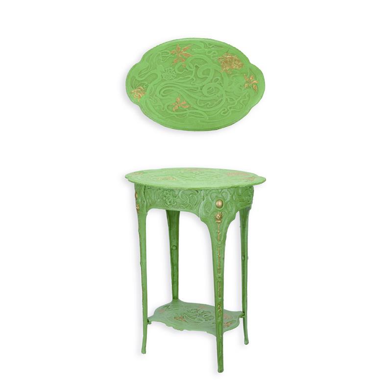 [LA-44092] Blumentisch Grün Jugendstil H 60,4 B 36 L 46,6 Gusseisen