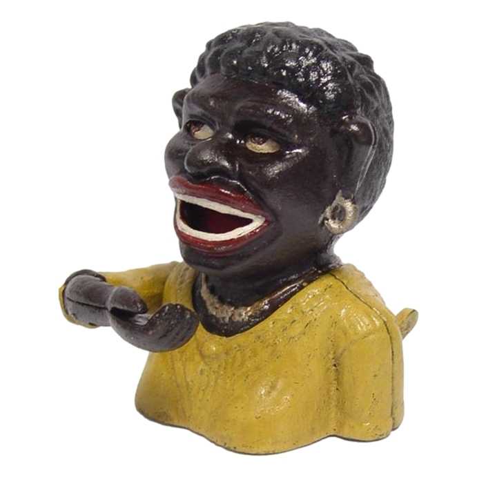 [LA-44250] Spardose Geldbank Skulptur Gusseisen Afrikanerin Lady mechanisch