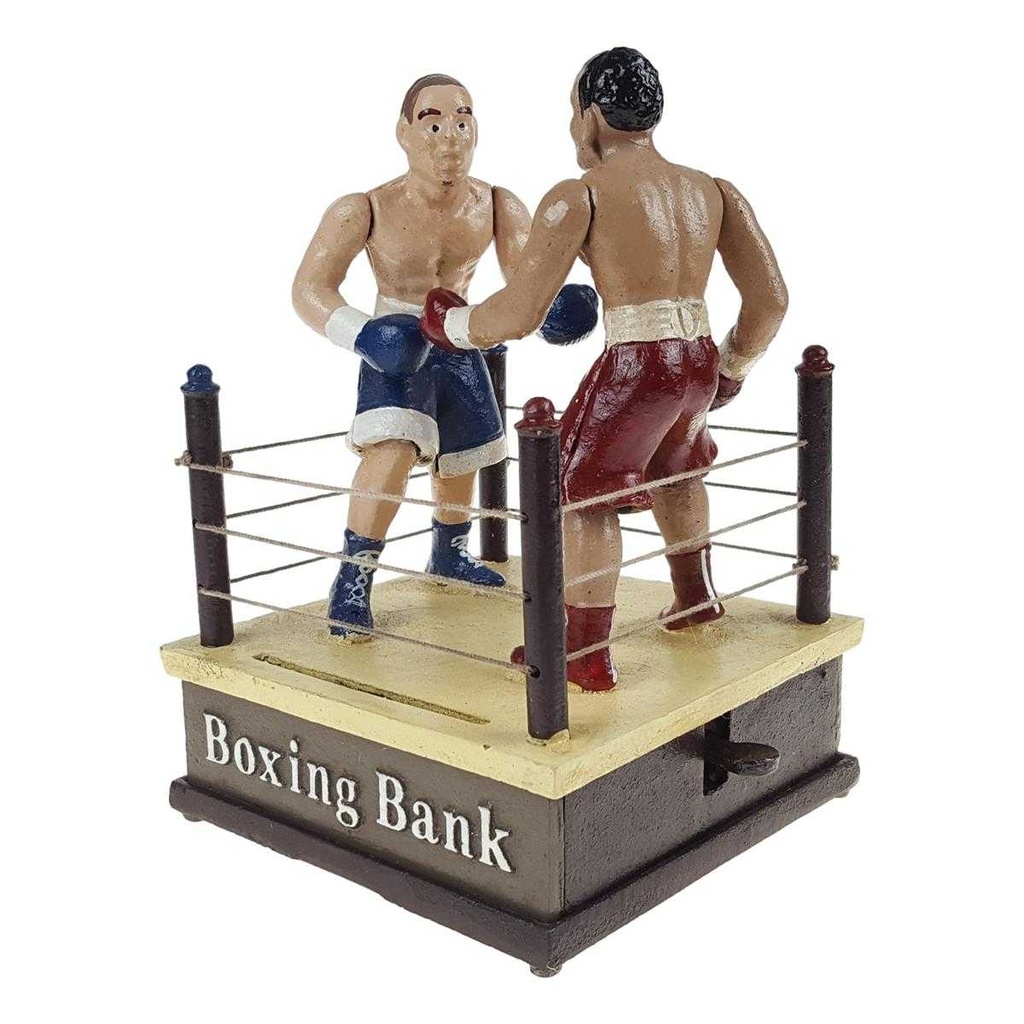 [LA-44253] Spardose Geldbank Skulptur Gusseisen 2 Boxer Boxring Boxen mechanisch