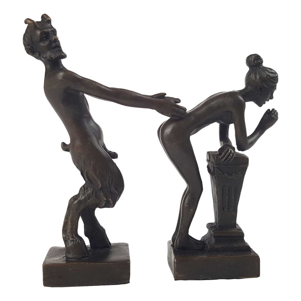 [LA-44354] Bronzeskulptur Bronzefigur Erotische Bronzegruppe Satyr & Frau
