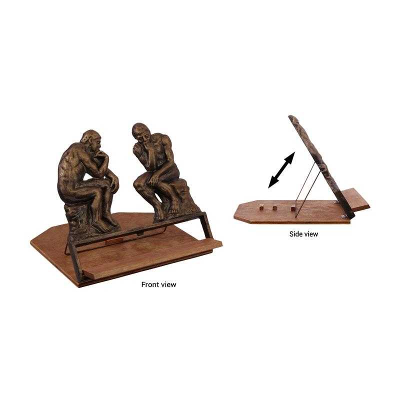 [LA-44495] Figur Skulptur Gusseisen Tabletständer Buchständer Buchhalter 2 sitzenden Männer