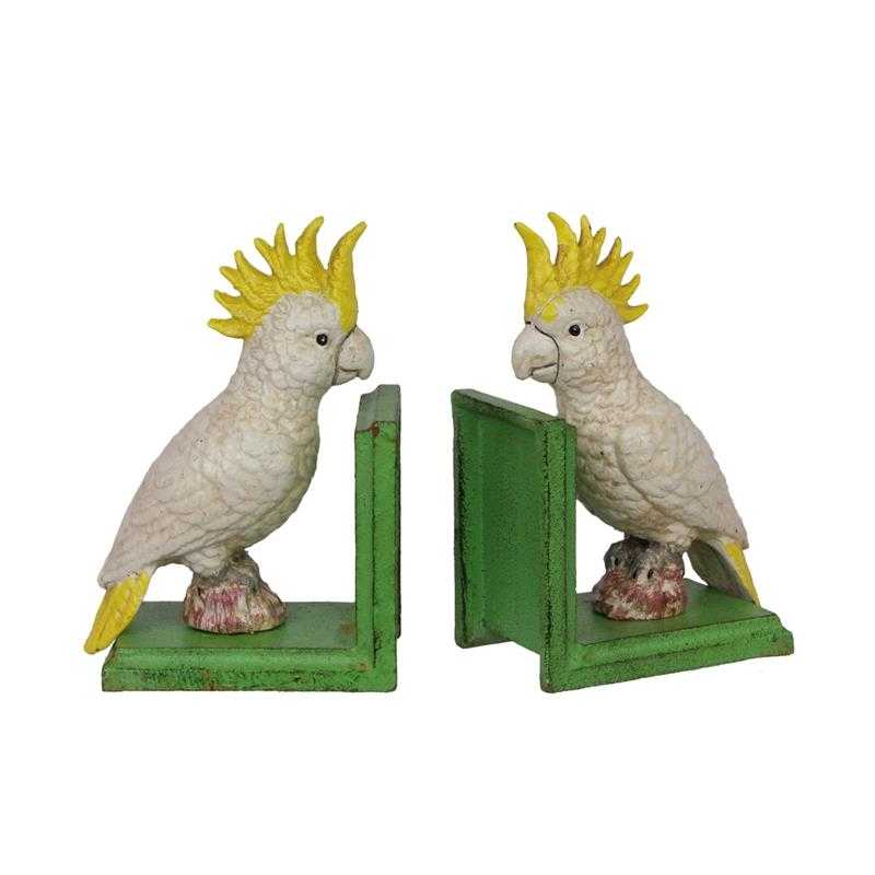[LA-44496] Skulptur Figur Buchstützen Gusseisen Kakadu 2er Set