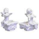 Figur Skulptur 2 Kerzenhalter Alabaster Engel musizierend auf Stein sitzend