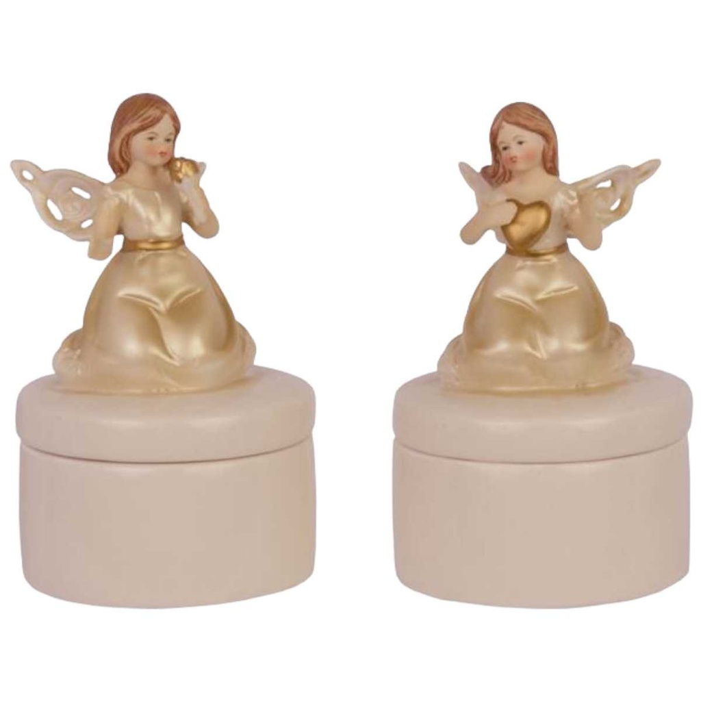 [LA-44911] Skulptur Figur 2 Engel auf Dose sitzend Porzellan