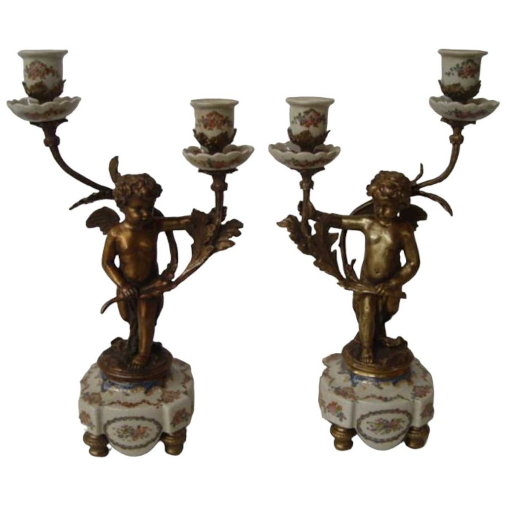 [LA-44983] Kandelaber Kerzenständer Kerzenleuchter Kerzenhalter Porzellan/Bronze 2-armig 2er Set