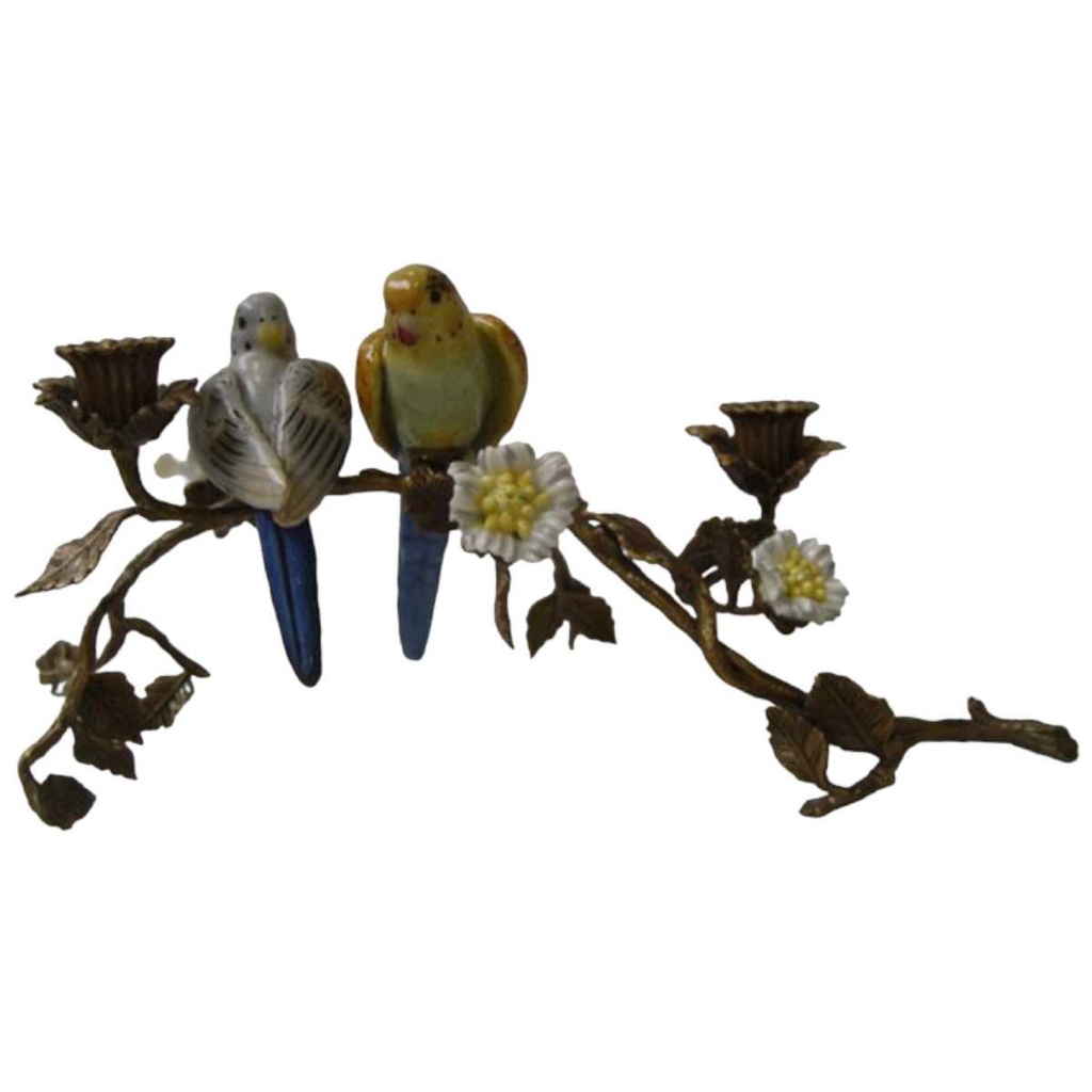[LA-44986] Kerzenständer Bronze mit Porzellanvögeln