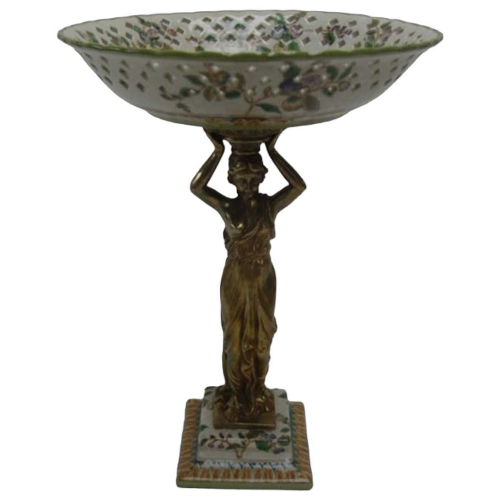 [LA-44998] Schale Bronze mit Porzellan auf Standfuß