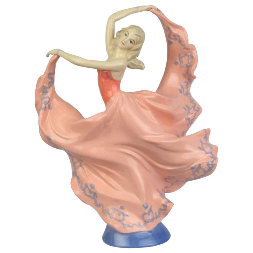 [LA-45013] Porzellan Figur Skulptur tanzende Frau rosa Kleid Tänzerin