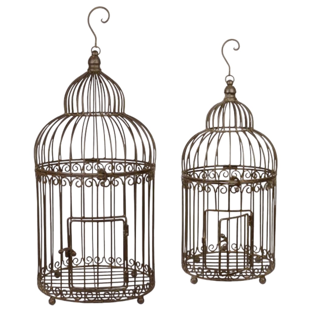 [LA-45121] Vogelkäfig zum Hängen Eisen Braun 2er Set