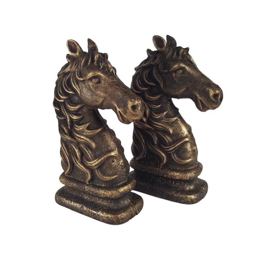 [LA-45384] Skulptur Figur Buchstützen Gusseisen Pferdekopf 2er Set