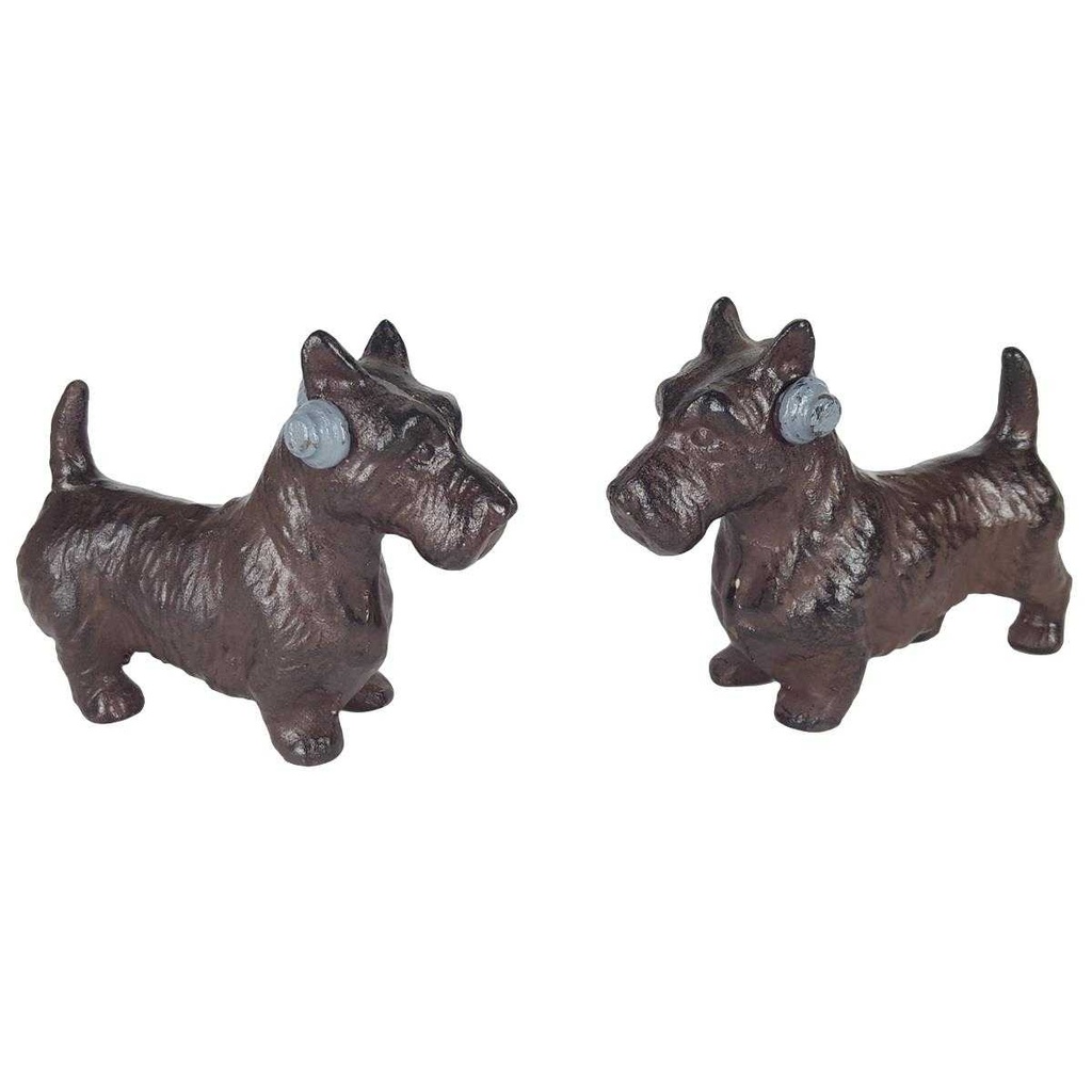 [LA-45414] Figur Gusseisen Dackel und Terrier mit Kopfhörer 2er Set