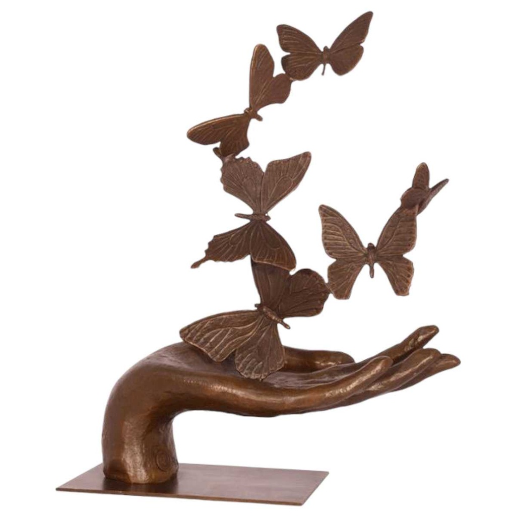 [LA-45510] Bronzeskulptur Bronzefigur Hand Entfesselt Schmetterlinge