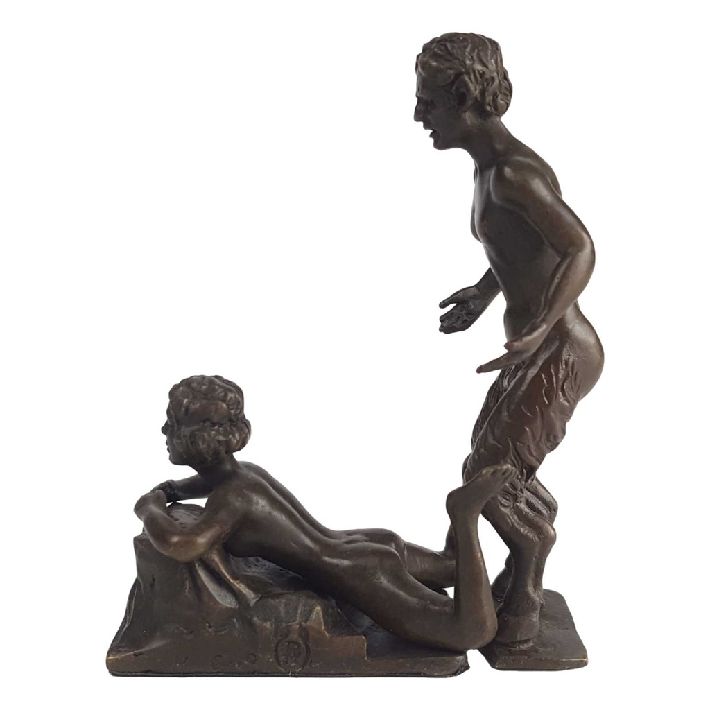 [LA-45683] Bronzeskulptur Bronzefigur Satyr mit Frau