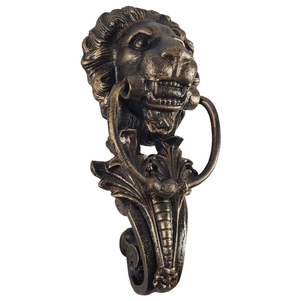 [LA-45773] Wandglocke Türglocke Türklopfer Löwenkopf Gusseisen braun Bronze-Look H 41 cm
