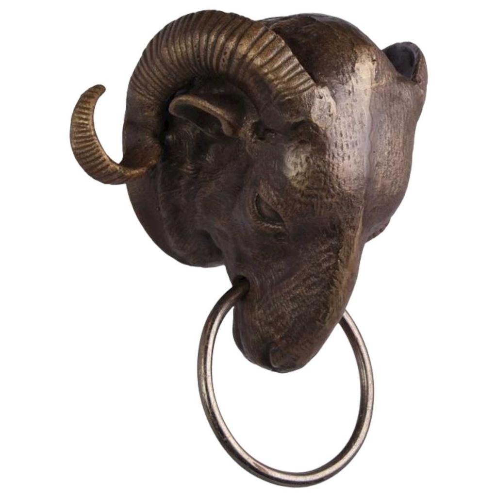 [LA-45775] Handtuchhalter Handtuchring Ram Head Kopf Figur Skulptur Motiv Bronzelook Gusseisen