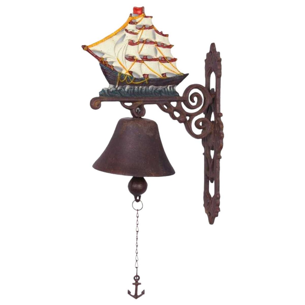 [LA-45799] Wandglocke Türglocke Türklopfer Figürchen Gusseisen Segelboot Segelschiff