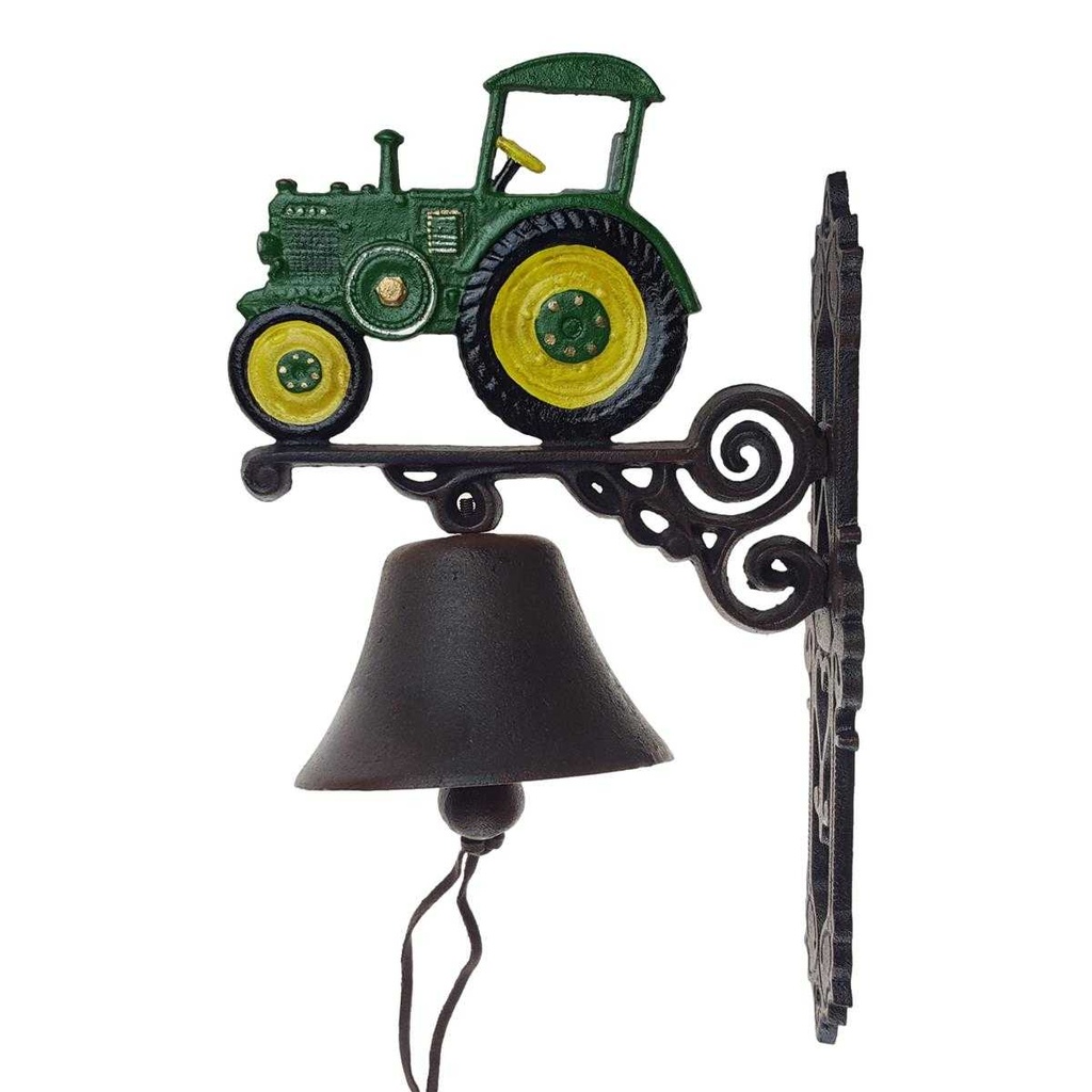 [LA-45801] Wandglocke Türglocke Türklopfer Figürchen Gusseisen Grün-Gelber Traktor