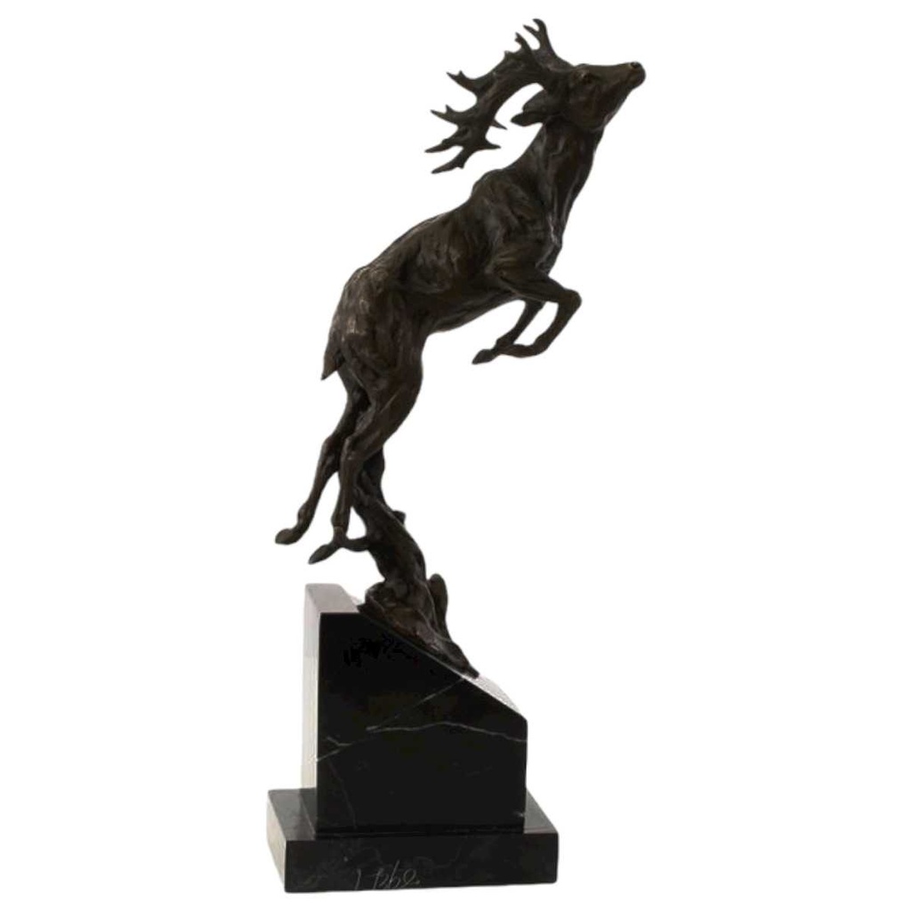 [LA-45946] Bronzeskulptur Bronzefigur Springender Hirsch