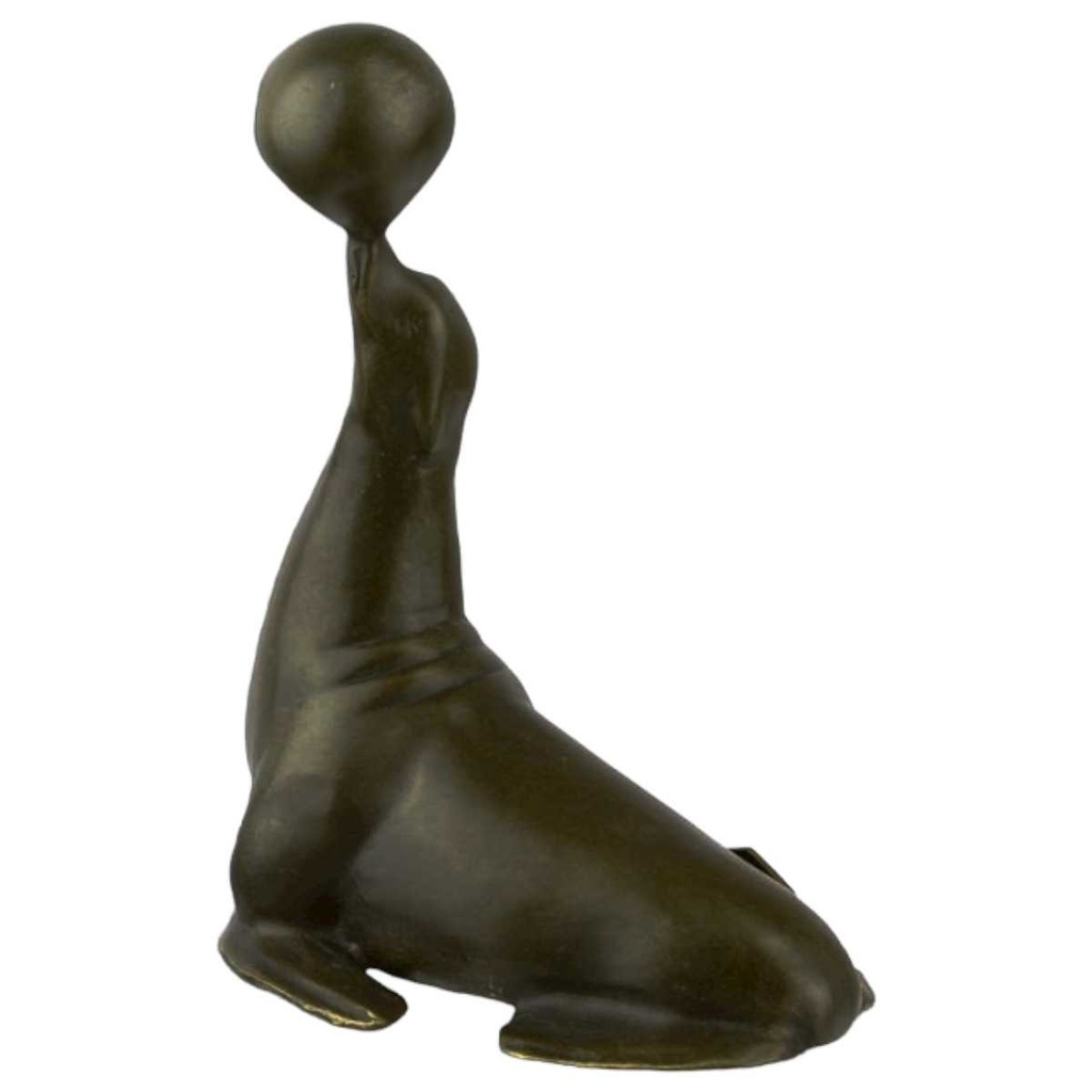 [LA-45949] Bronzeskulptur Bronzefigur Statue Seelöwe Balanciert Einen Ball H 11,5 cm
