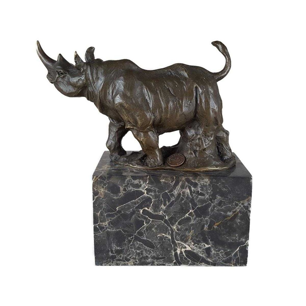 [LA-46070] Bronzeskulptur Bronzefigur Laufender Wandelnder Nashorn