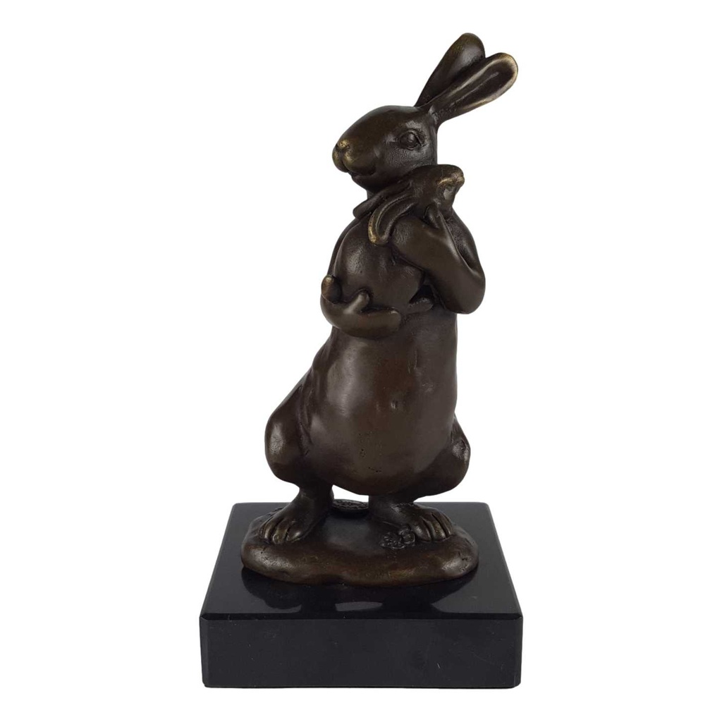 [LA-46073] Bronzeskulptur Bronzefigur Statue Kaninchen Mit Jungen H 16,1 cm