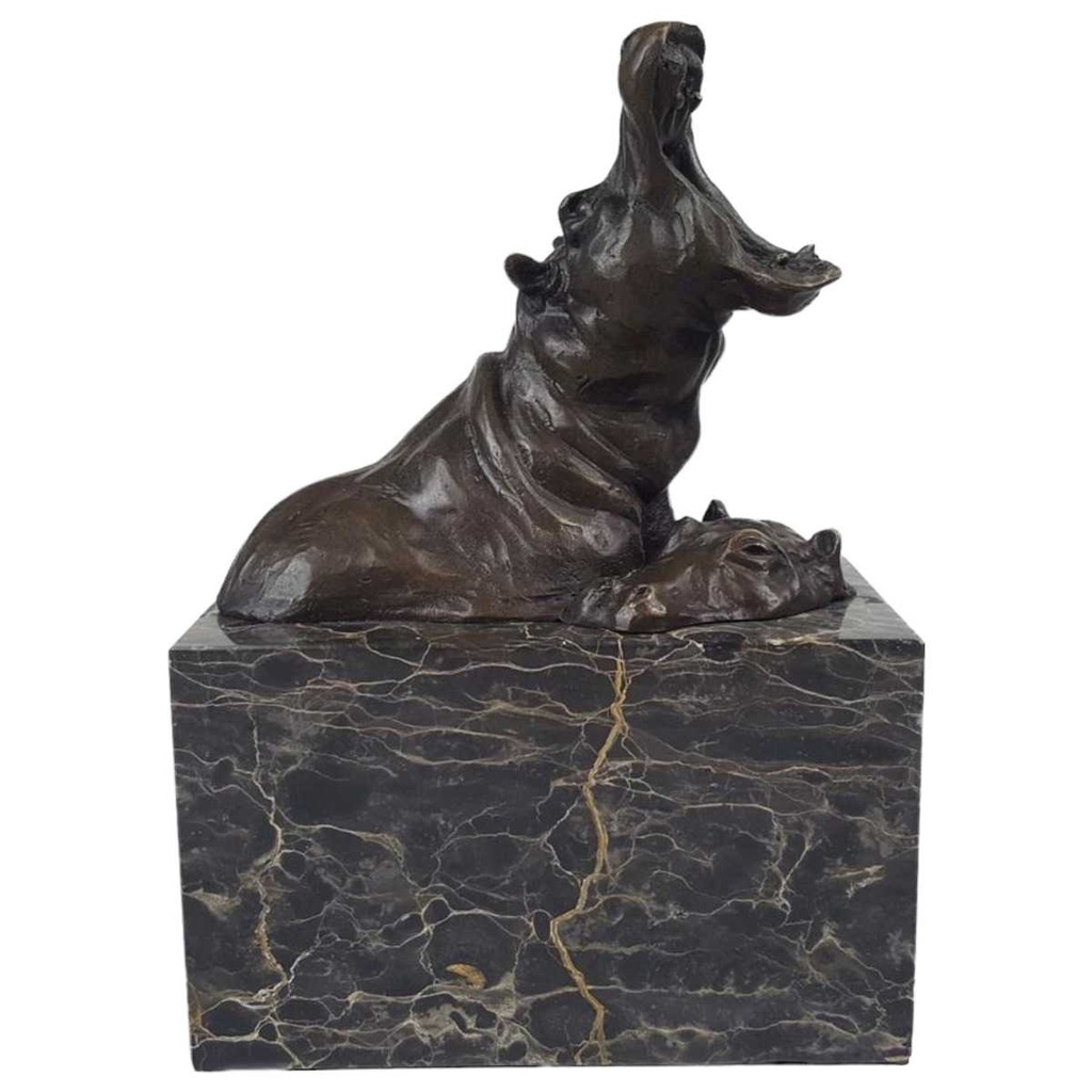 [LA-46074] Bronzeskulptur Bronzefigur Zwei Badende Nilpferde Klassisch
