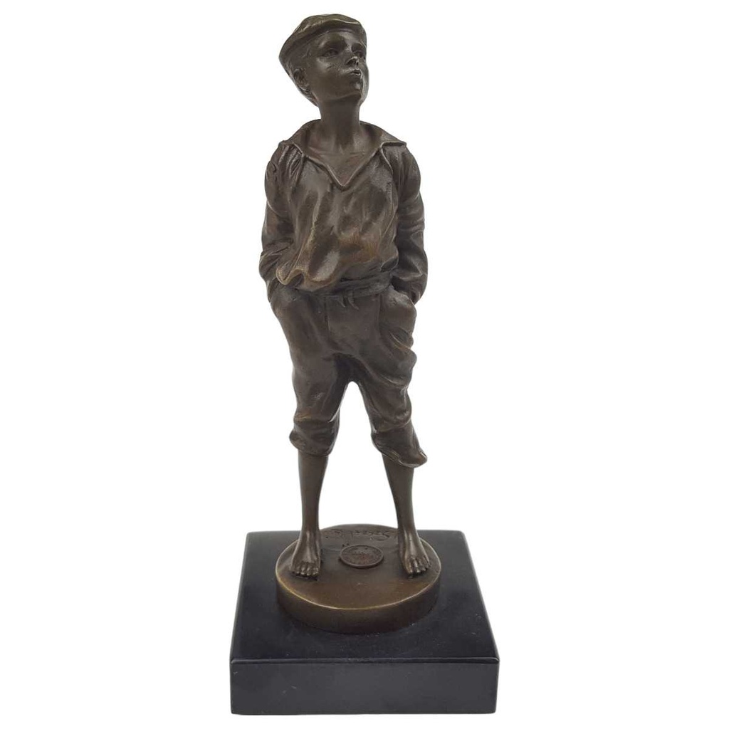 [LA-46098] Bronzeskulptur Bronzefigur Junge Kind Knabe Pfeifer nach V.Szczeblewski