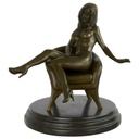 Bronzeskulptur Bronzefigur Erotik Frau Sitzend Im Sessel Art-Deco-Stil