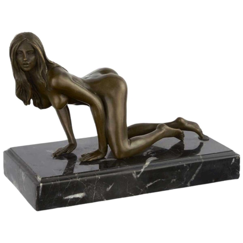 [LA-46232] Bronzeskulptur Bronzefigur Erotik Girl Lady Kniend Art-Deco-Stil