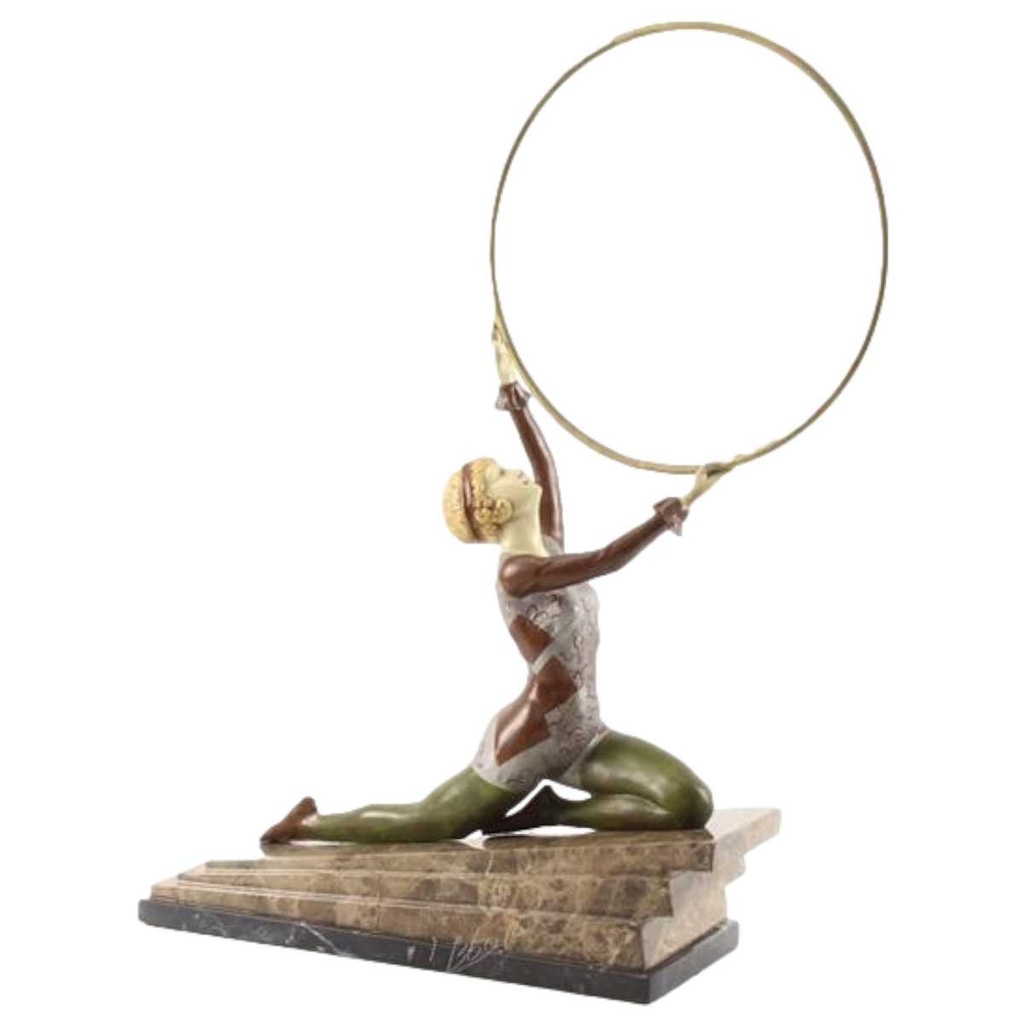 [LA-46249] Bronzeskulptur Bronzefigur Kalt Bemalt Kniende Reifentänzerin Ecstasy
