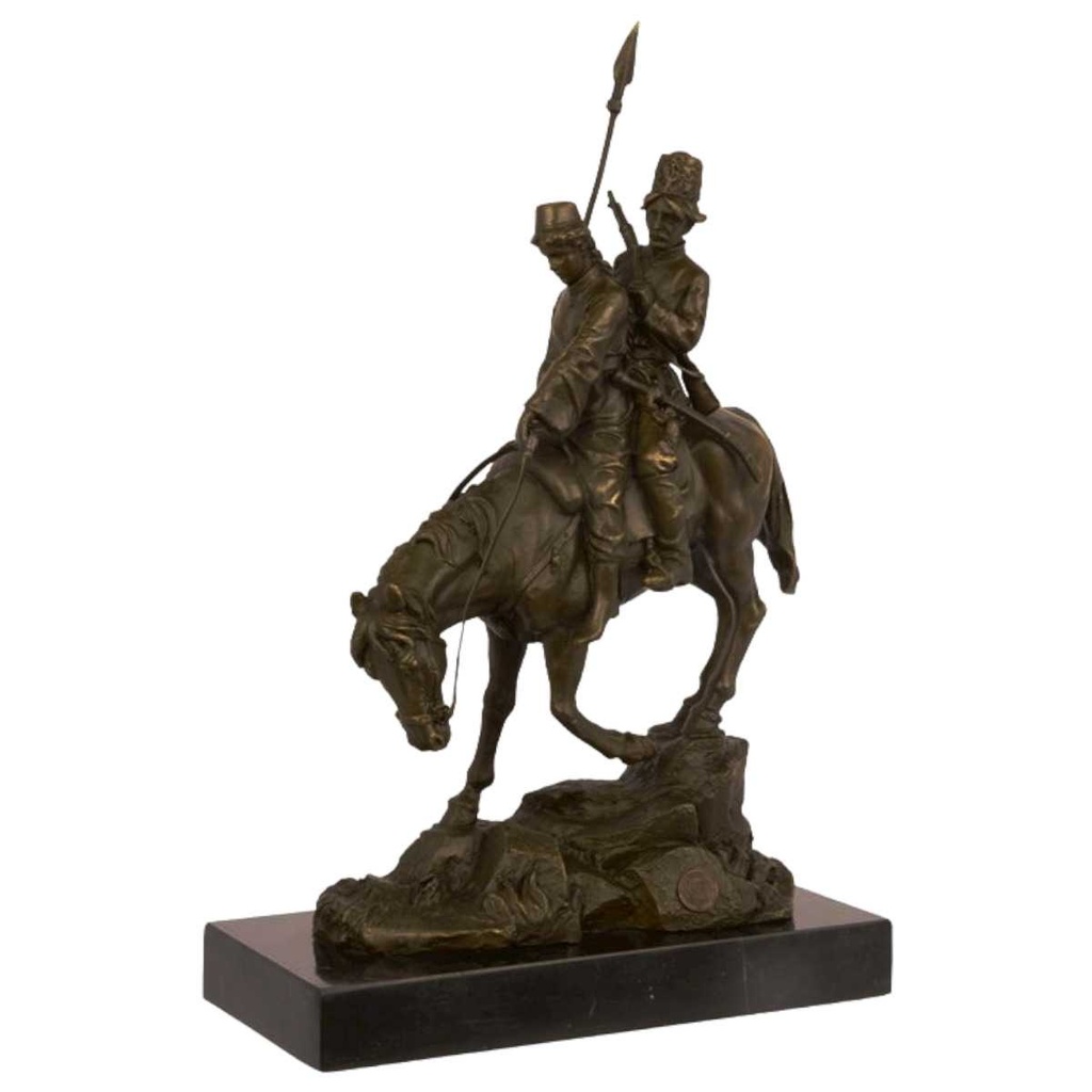 [LA-46262] Bronzeskulptur Bronzefigur Bergabfahrt Bergabreiten