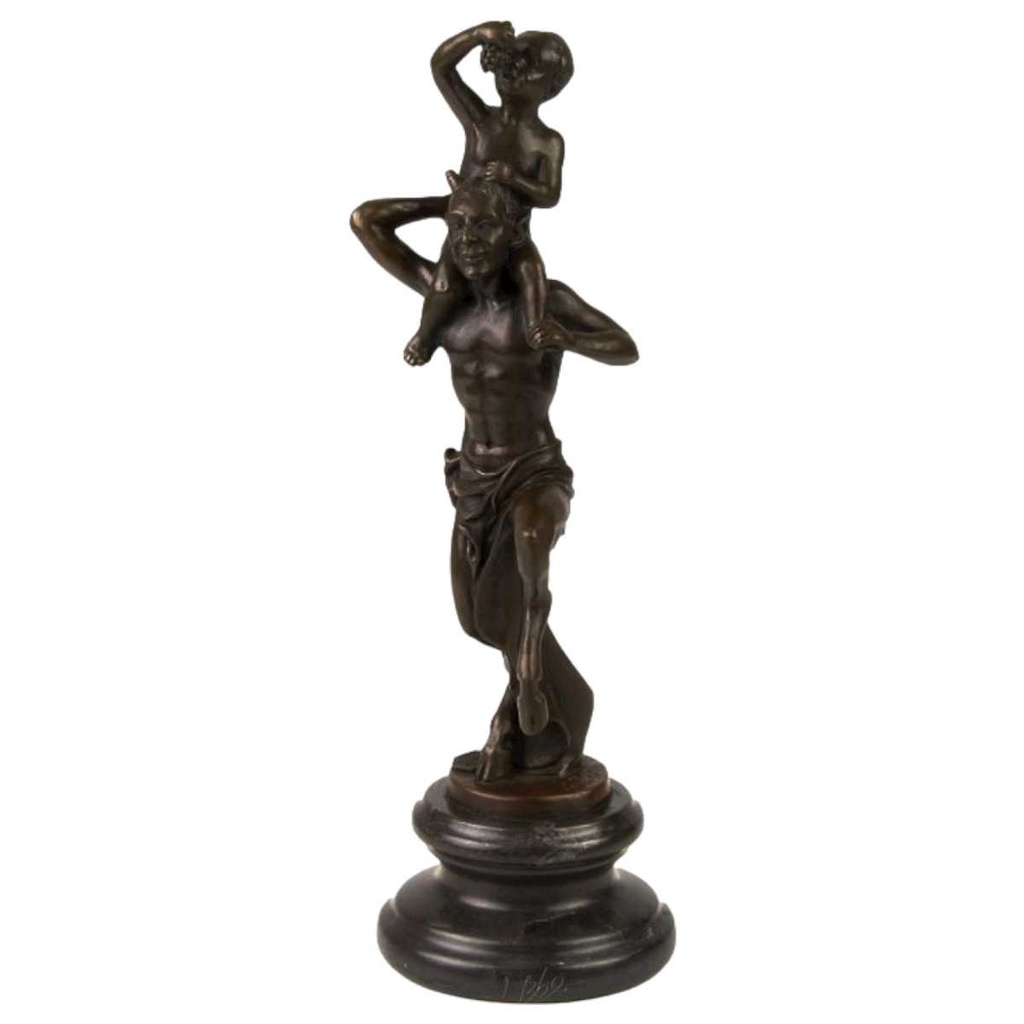 [LA-46279] Bronzeskulptur Bronzefigur Faun mit Kleinem Bacchus