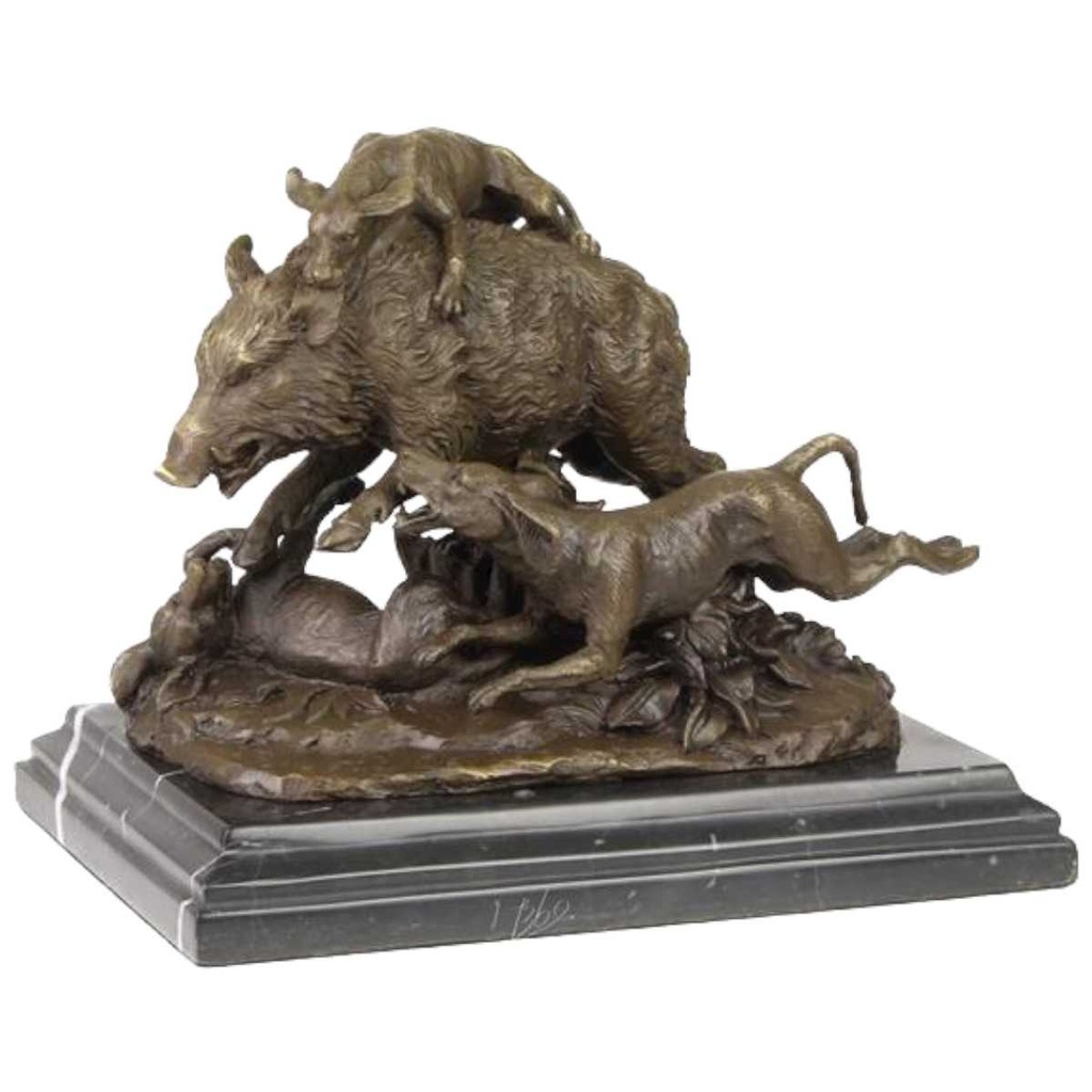 [LA-46282] Bronzeskulptur Bronzefigur Hunde Greifen Wildschwein An