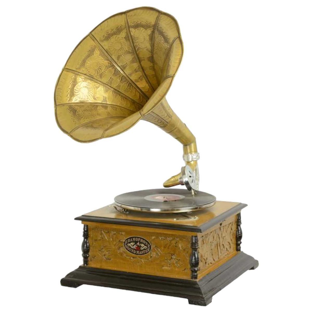 [LA-46355] Trichtergrammophon Grammophon Holz Quadratisch geschnitzt
