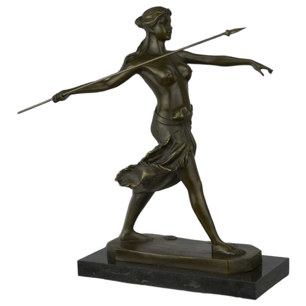 [LA-46481] Bronzeskulptur Bronzefigur Frau Amazonen Kriegerin mit Speer