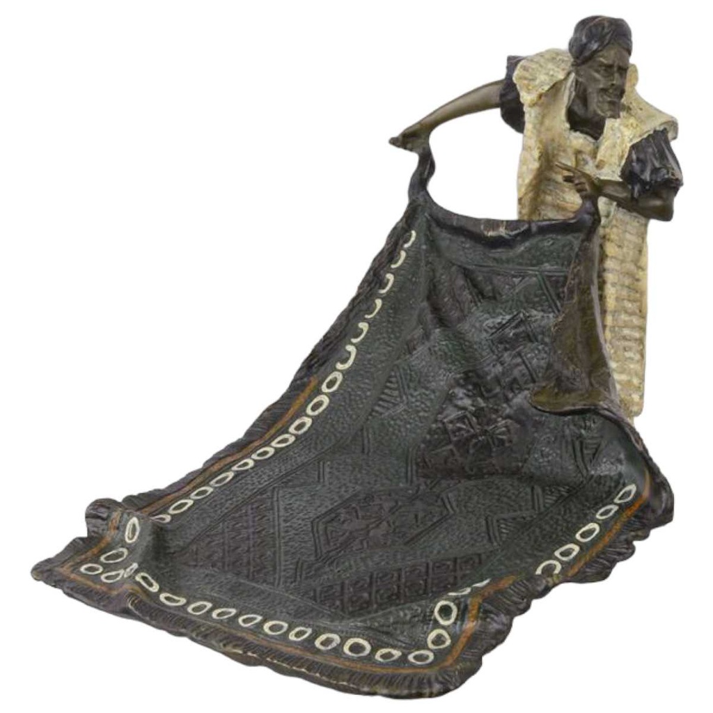 [LA-46789] Bronzeskulptur Bronzefigur Arabischer Teppichverkäufer Teppichhändler #46789