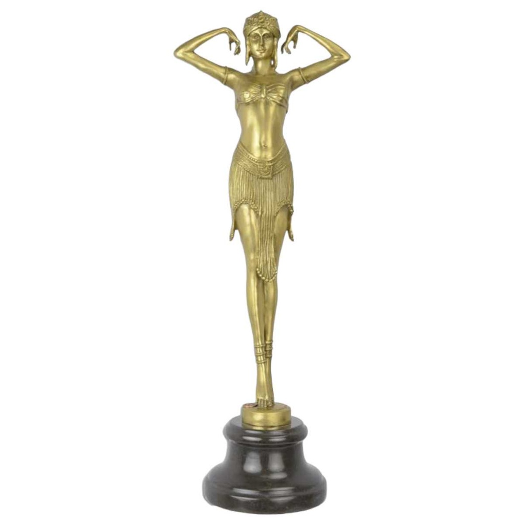 [LA-46813] Bronzeskulptur Bronzefigur poliert Scarab-Tänzerin Art-Deco-Stil