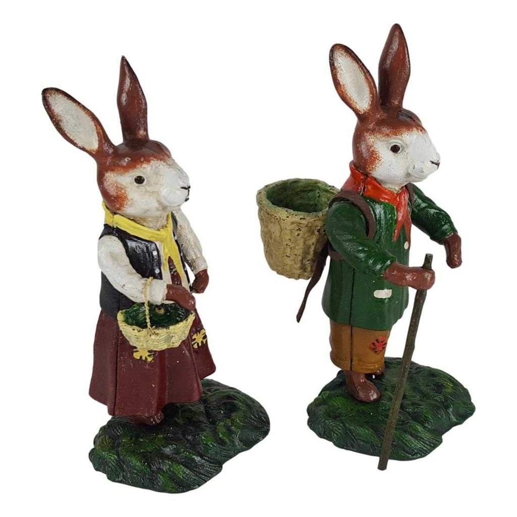 [LA-46970] Figur Skulptur Statue Osterhasenpaar Hasenpaar bunt Osterdeko 2er Ser Gusseisen