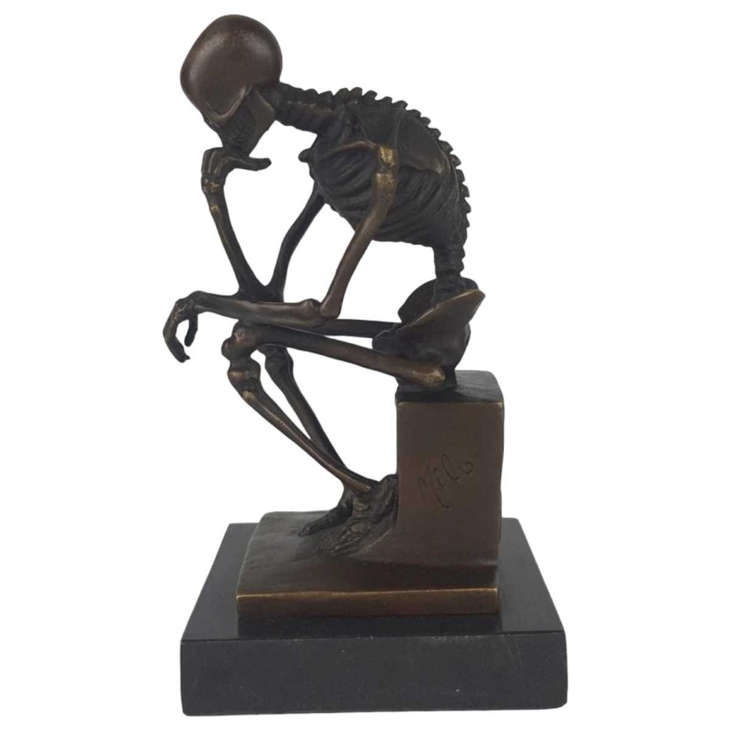 [LA-46975] Bronzeskulptur Bronzefigur Skelett Denker