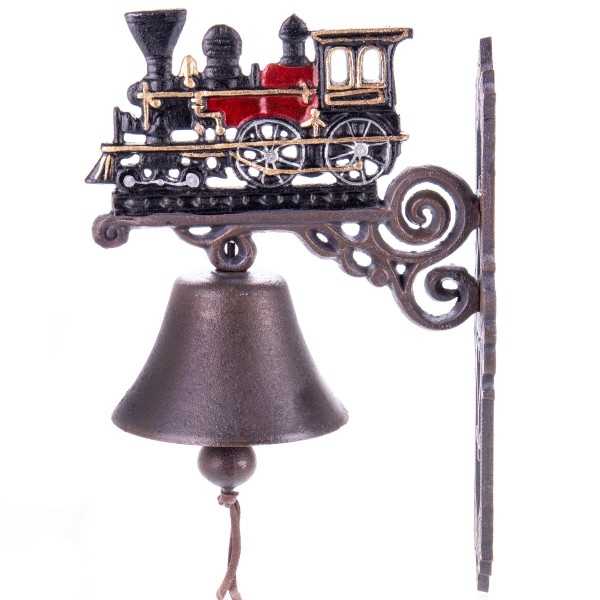 [LA-49324] Wandglocke Türglocke Türklopfer Figürchen Gusseisen Lokomotive Zug rot 34 cm