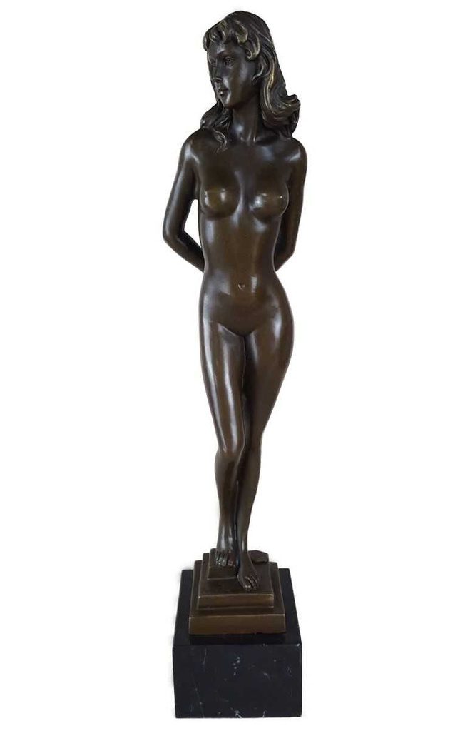 [LA-49790] Bronzeskulptur Bronzefigur Stehende Frau